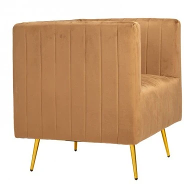 BROWN VELVET ARMCHAIR 69x73x80CM W GOLD METAL LEGS (20CM)
