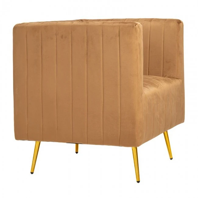 BROWN VELVET ARMCHAIR 69x73x80CM W GOLD METAL LEGS (20CM)