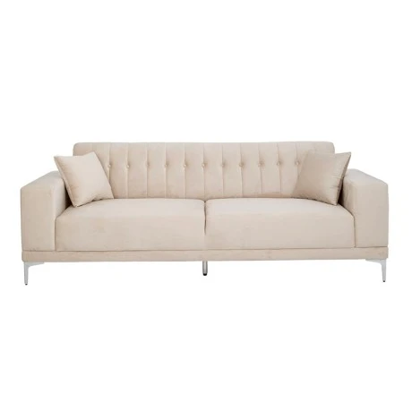 CREAM VELVET THREE-SEATER SOFA 236X86X85CM W SILVER METAL LEGS KD