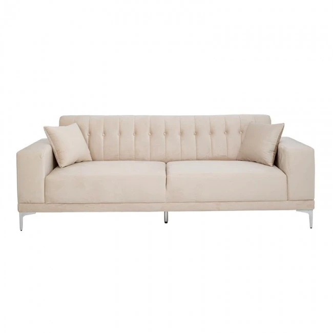 ΚΡΕΜ ΒΕΛΟΥΔΙΝΟΣ 3ΘΕΣΙΟΣ ΚΑΝΑΠΕΣ ΜΕ ΑΣΗΜΙ ΜΕΤΑΛΛΙΚΑ ΠΟΔΙΑ 236Χ86Χ85ΕΚ LEGS KD