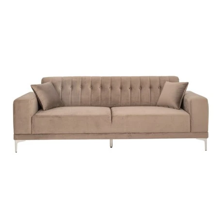 BROWN VELVET THREE-SEATER SOFA 236X86X85CM W SILVER METAL LEGS KD