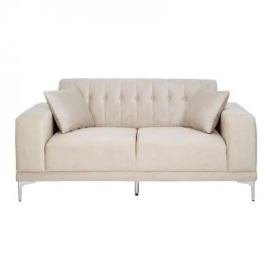 CREAM VELVET TWO-SEATER SOFA 181X86X85CM W SILVER METAL LEGS KD