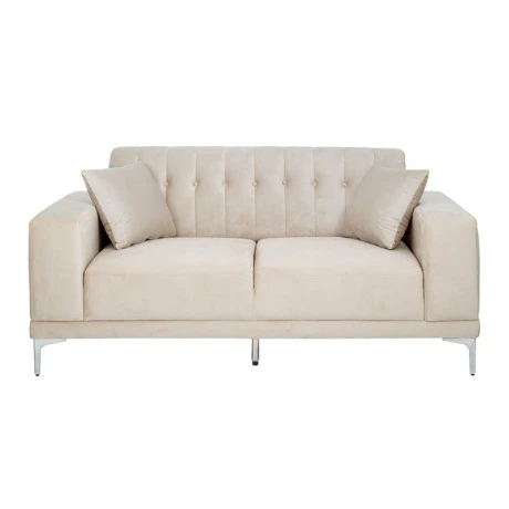 CREAM VELVET TWO-SEATER SOFA 181X86X85CM W SILVER METAL LEGS KD