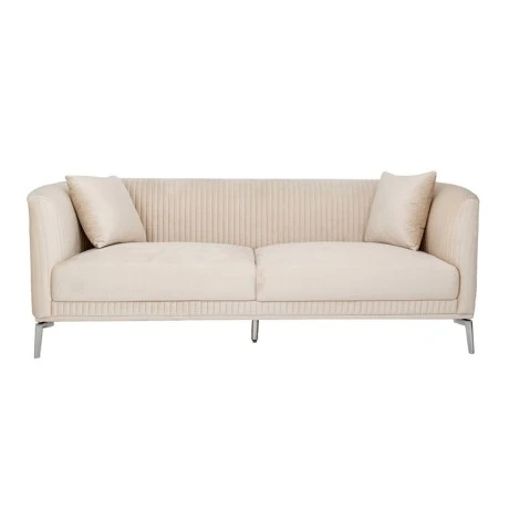 CREAM VELVET THREE-SEATER SOFA 220X96X73CM W SILVER METAL LEGS KD
