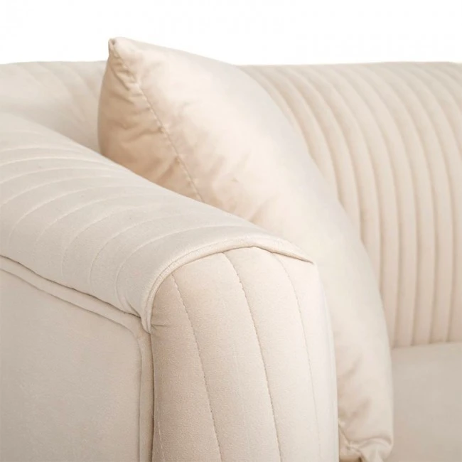 ΚΡΕΜ ΒΕΛΟΥΔΙΝΟΣ 3ΘΕΣΙΟΣ ΚΑΝΑΠΕΣ ΜΕ ΑΣΗΜΙ ΜΕΤΑΛΛΙΚΑ ΠΟΔΙΑ 220Χ96Χ73ΕΚ LEGS KD