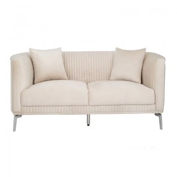 ΚΡΕΜ ΒΕΛΟΥΔΙΝΟΣ 2ΘΕΣΙΟΣ ΚΑΝΑΠΕΣ ΜΕ ΑΣΗΜΙ ΜΕΤΑΛΛΙΚΑ ΠΟΔΙΑ 170Χ96Χ73ΕΚ LEGS KD