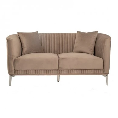 BROWN VELVET TWO-SEATER SOFA 170X96X76CM W SILVER METAL LEGS KD