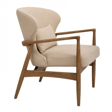 NATURAL OAK WOOD ARMCHAIR WITH CREAM CUSHION 71X73X83,5CM