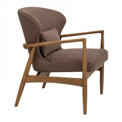 NATURAL OAK WOOD ARMCHAIR WITH BROWN CUSHION 71X73X83,5CM