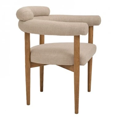 NATURAL OAK WOOD ARMCHAIR WITH BEIGE CUSHION 66X56X79CM