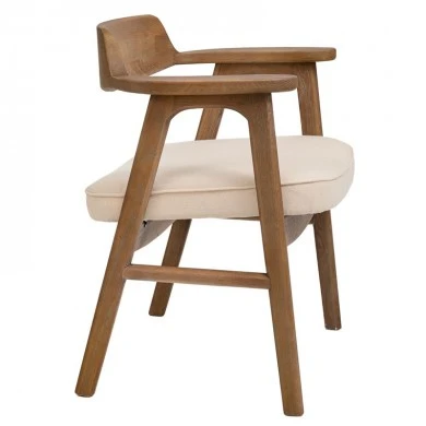 NATURAL OAK WOOD ARMCHAIR WITH LIGHT GREY CUSHION 64X56X73CM