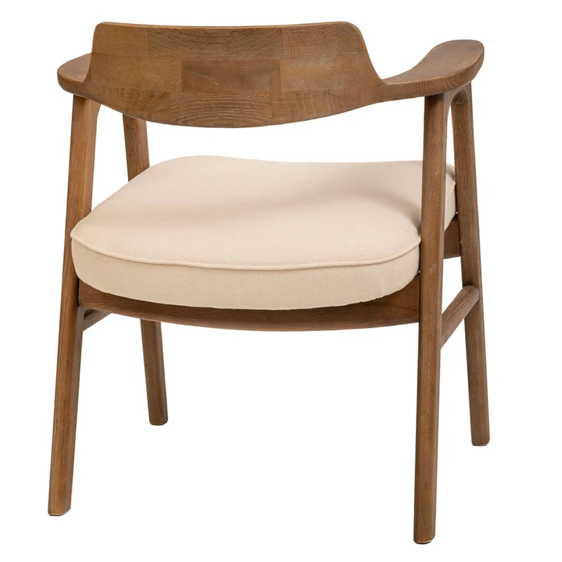 NATURAL OAK WOOD ARMCHAIR WITH LIGHT GREY CUSHION 64X56X73CM