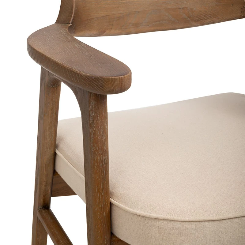 NATURAL OAK WOOD ARMCHAIR WITH LIGHT GREY CUSHION 64X56X73CM