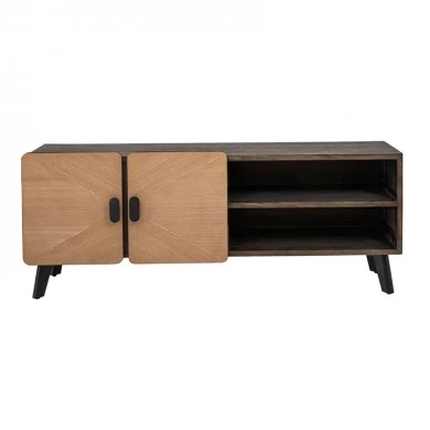 WOODEN TV CABINET WITH BLACK METAL LEGS 150X40,5X59CM