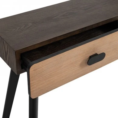 WOODEN CONSOLE WITH 2 DRAWERS AND BLACK METAL LEGS 124X32X84,5CM