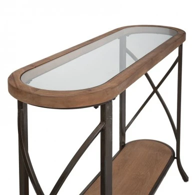 WOODEN CONSOLE WITH GLASS AND GREY METAL FRAME 123X43X80,5CM