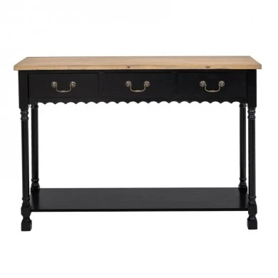 BLACK WOODEN CONSOLE TABLE WITH WOODEN TOP 120X33X82CM