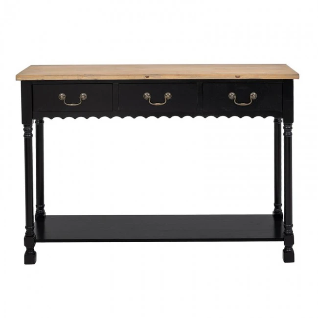 BLACK WOODEN CONSOLE TABLE WITH WOODEN TOP 120X33X82CM
