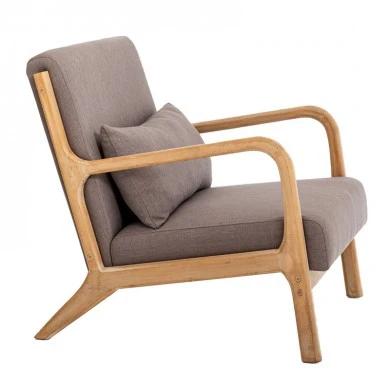 WOODEN LOUNGE ARMCHAIR WITH GRAY REMOVABLE CUSHION 66X87X74CM