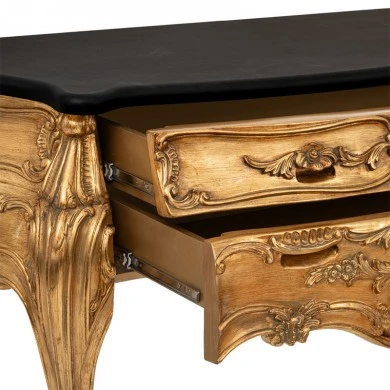 VINTAGE GOLD CONSOLE TABLE WITH BLACK TOP 148Χ65Χ83CM