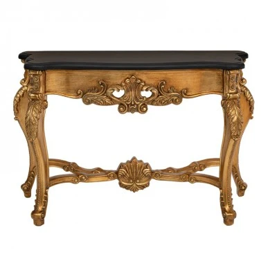 VINTAGE GOLD CONSOLE TABLE WITH BLACK TOP 130X50X80CM