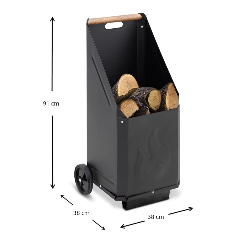 Wood trolley No3 metal in black color 38x38x91cm