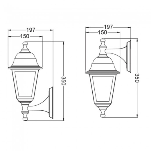 Απλίκα τοίχου - Φανάρι IP44 E27 χρώμα μαύρο 15x19,7x35εκ.