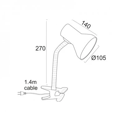 Desk lamp with clip E27 40W metal color white 10.5x14x27cm.