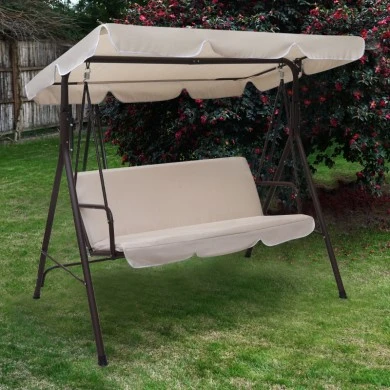 Metallic three-seater garden swing in beige color 170x110x153cm.