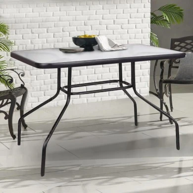 Metal garden table with tempered glass in black color 100x65x70cm
