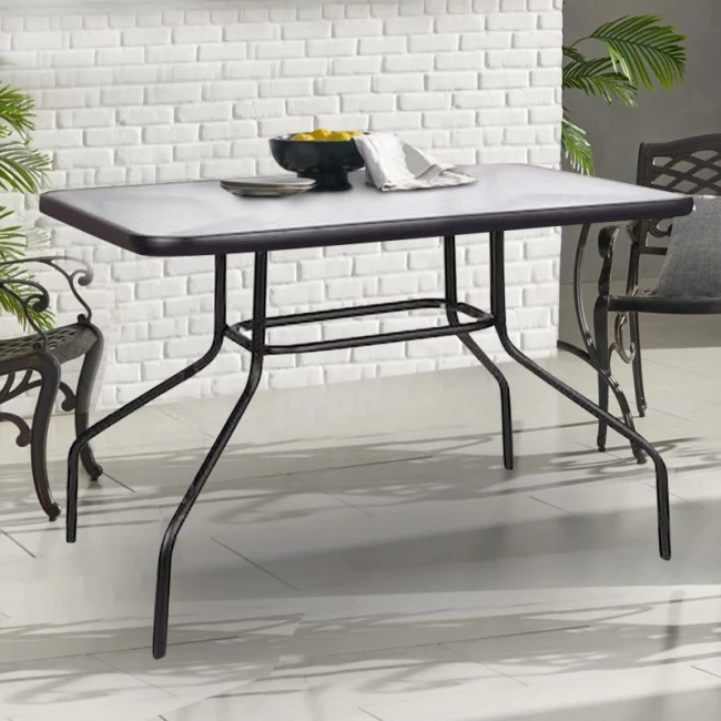 Metal garden table with tempered glass in black color 100x65x70cm