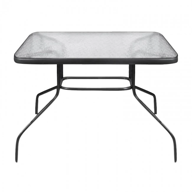 Metal garden table with tempered glass in black color 100x65x70cm
