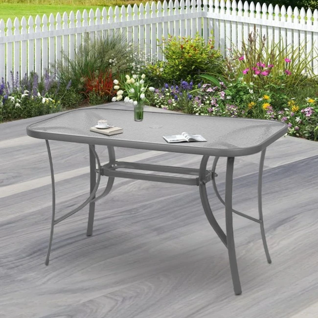 Metallic garden table with safety glass in anthracite color 120x70x72cm.