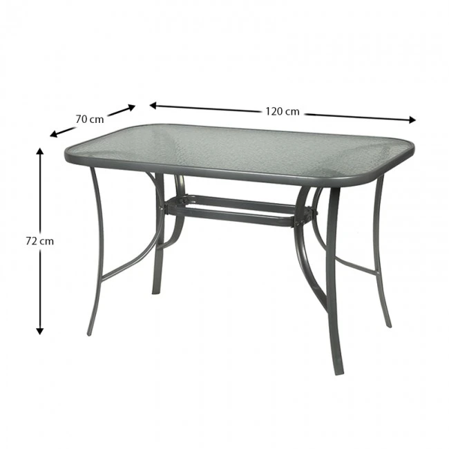 Metallic garden table with safety glass in anthracite color 120x70x72cm.
