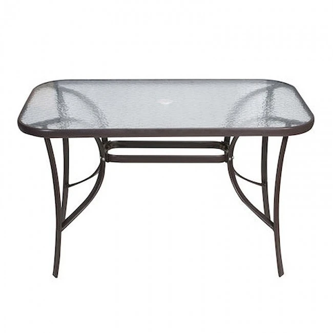 Metallic garden table with tempered glass in brown color 120x70x72cm.