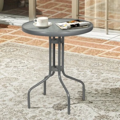 Metal garden table in antracite color with tempered glass Ø60x72cm