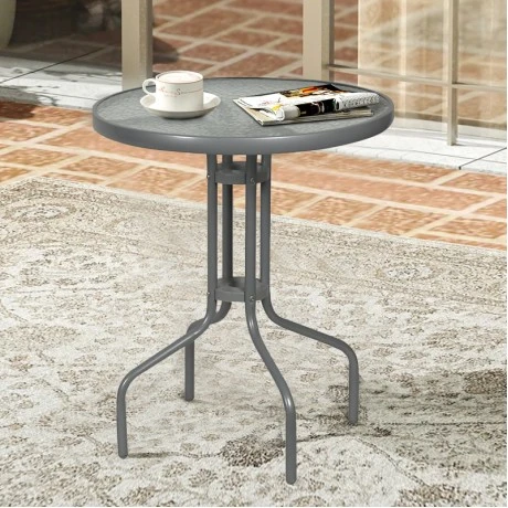 Metal garden table in antracite color with tempered glass Ø60x72cm