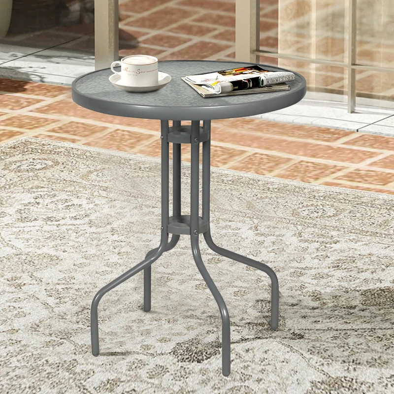 Metal garden table in antracite color with tempered glass Ø60x72cm