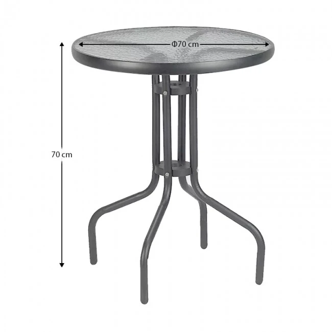 Metal garden table in anthracite with safety glass Ø70x72cm