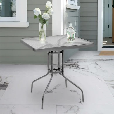Metal garden table in anthracite color with tempered glass 70x70x72cm