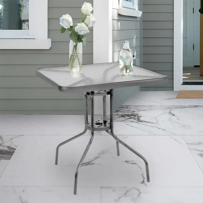 Metal garden table in anthracite color with tempered glass 70x70x72cm