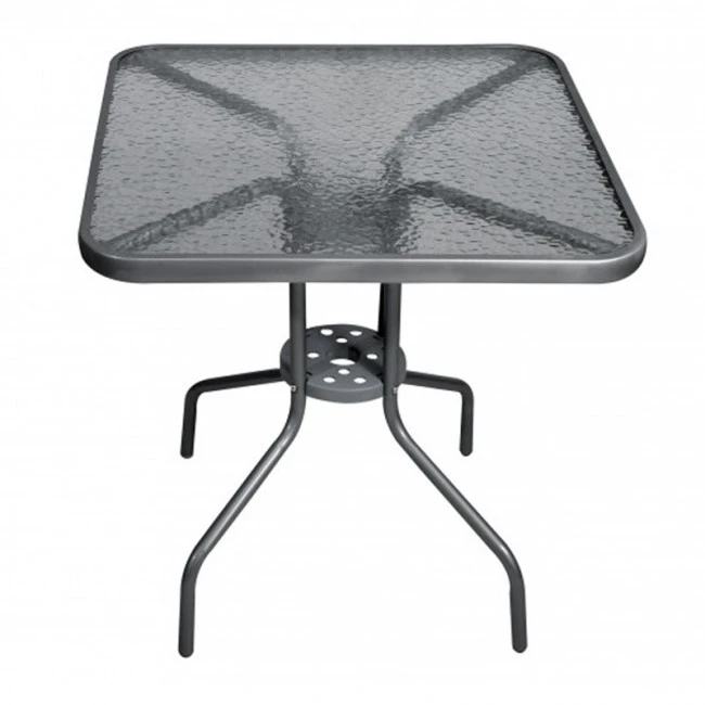 Metal garden table in anthracite color with tempered glass 70x70x72cm