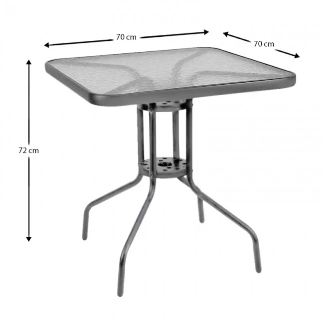 Metal garden table in anthracite color with tempered glass 70x70x72cm