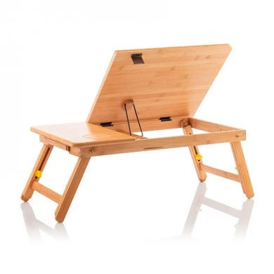 Side table for laptop foldable from bamboo natural color 53,5x34x21-27cm.