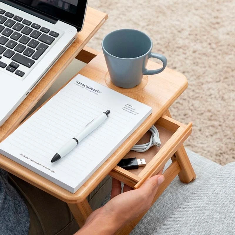 Τραπεζάκι βοηθητικό για laptop πτυσσόμενο από μπαμπού Innovagoods V0103031 χρώμα φυσικό 53,5x34x21-27εκ.