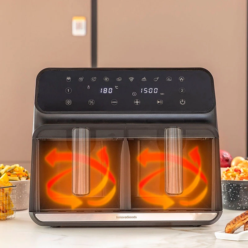 Φριτέζα αέρος - AirFryer Fryinn Double Innovagoods V0103721 με διπλό αποσπώμενο κάδο 8lt χρώμα μαύρο - ασημί 3400W