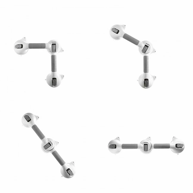 Double corner safety handle with suction cups color white - gray 49.5x11x8cm.