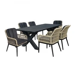 ALLEY Set Alu Table 180x94+6 Armchairs Anthracite/Wicker Natural ALLEY Set Alu Table 180x94+6 Armchairs Anthracite/Wicker Natural