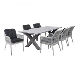 ALLEY Set Alu Table 180x94+6 Armchairs Grey/Cushion Anthracite