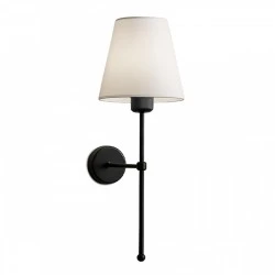 Verma Megapap E27 metal fabric sconce light in black - cream color 13x13x50cm.